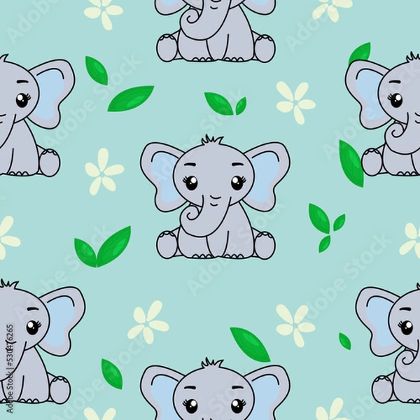 Fototapeta Seamless pattern with cute elephant, Creative childish texture. Great for fabric, textile Vector Illustration.