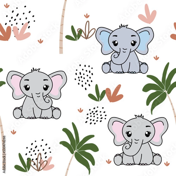 Fototapeta Seamless pattern with cute elephant, Creative childish texture. Great for fabric, textile Vector Illustration.