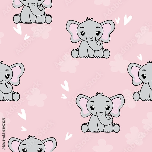 Fototapeta Seamless pattern with cute elephant, Creative childish texture. Great for fabric, textile Vector Illustration.