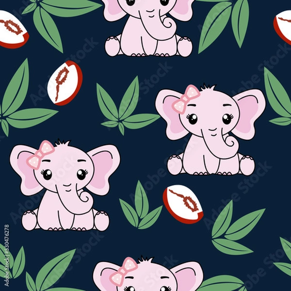 Fototapeta Seamless pattern with cute elephant, Creative childish texture. Great for fabric, textile Vector Illustration.
