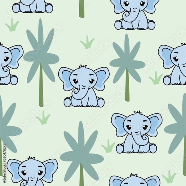 Fototapeta Seamless pattern with cute elephant, Creative childish texture. Great for fabric, textile Vector Illustration.