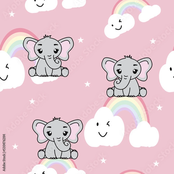Fototapeta Seamless pattern with cute elephant, Creative childish texture. Great for fabric, textile Vector Illustration.