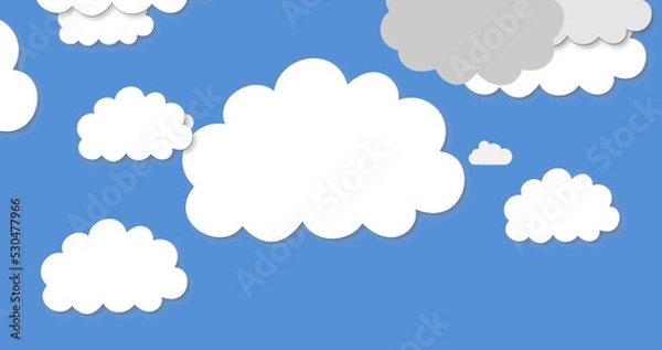 Obraz Image of cut outs of white and grey clouds on blue sky in the background