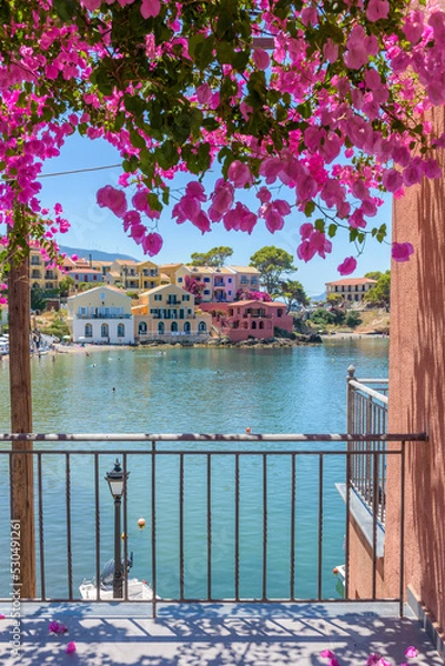 Fototapeta View of the beautiful Assos village in kefalonia island, ionian, west Greece.