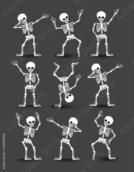 Obraz Funny skeletons dancing hip hop style and dabbing. Print for t shirt. Vector illustration.