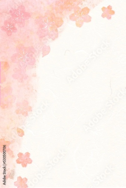 Fototapeta 年賀状に使える和紙を使った桜の花のイラスト背景、はがきサイズ
