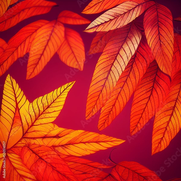 Obraz Varied leaves vector abstract background, autumn foliage as graphic design. red orange yellow dry autumn leaves. Floral