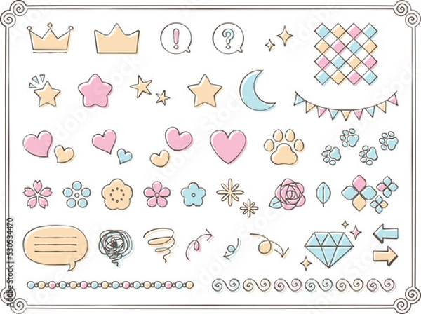 Obraz 手書き風のイラストパーツセット（線＋色）
