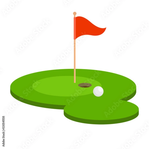 Obraz golf hole with flag flat vector illustration cartoon style logo icon clipart