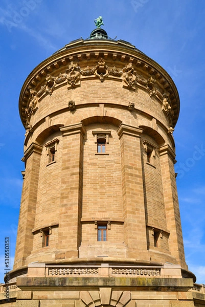 Fototapeta Mannheim, Germany - September 2022: Water Tower called 'Wasserturm', a landmark of German city Mannheim