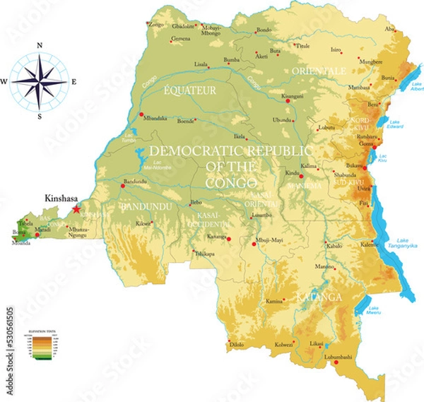 Obraz D.R. Congo highly detailed physical map