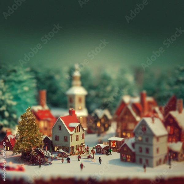 Obraz Miniature cute city, winter snow. cozy atmosphere