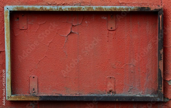 Fototapeta Iron frame on red wall