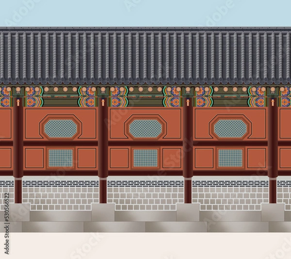 Fototapeta Korean palace wall - A vector illustration of the wall of an old royal palace in Korea.
