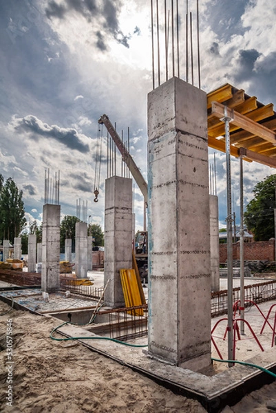Obraz Columns and horizontal formwork in industrial construction