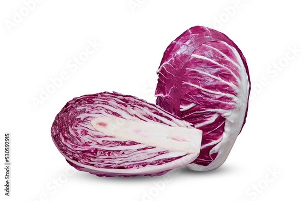 Obraz Purple chinese cabbage isolated on white, Whole and half radicchio lettuce isolated on white,  background, With clipping path