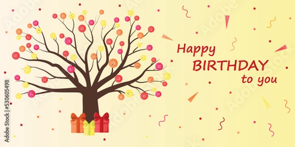 Obraz The postcard happy bithday to you with tree in buttons. Vector illustration