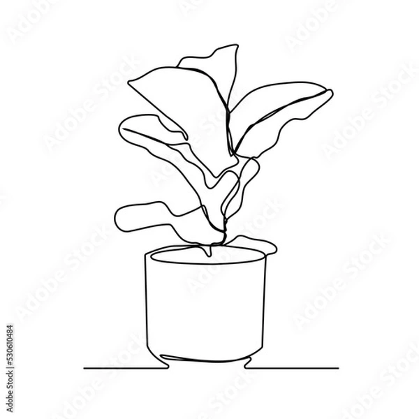 Fototapeta Continuous line drawing of tree on white background. Vector illustration