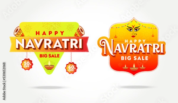 Obraz Happy Navratri Celebration, Big Navratri Discount Sale Offer Logo design, Sticker, Concept, Greeting Card Template, Icon, Poster, Unit, Label, Web, Mnemonic