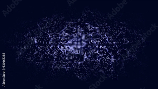 Obraz Blue sphere of dots with noise and explosion effect. Abstract technology wave. Big data visualization. Vector illustration.