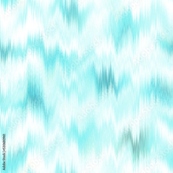 Fototapeta Washed teal blurry wavy ikat seamless pattern. Aquarelle effect boho fashion fabric for coastal nautical stripe wallpaper background. Stripe with blurry gradient tileable swatch.