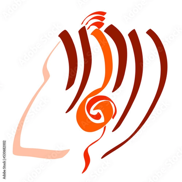 Fototapeta head of a young man in headphones, abstract colorful pattern on a white background