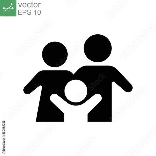 Obraz Parents and child silhouette for family icon solid in trendy style. Happy little family for insurance symbol with mother, father, and son sign. Vector illustration. Design on white background. EPS 10