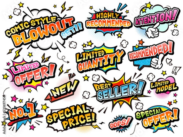 Obraz アメコミ風の吹き出しセット-英語バージョン