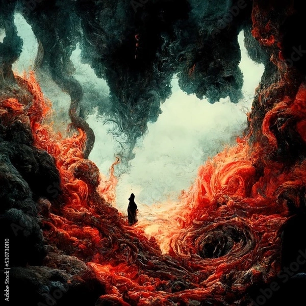 Fototapeta A great black wrath, spat snarling into form, abstract, background. Fantasy chaotic fractal texture. Fantastic 3D rendered illustration.