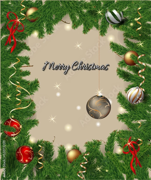 Fototapeta christmas background with fir branches and balls