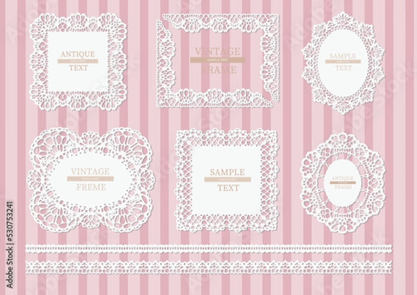 Obraz デザイン パーツ 白いレース イラスト アイテム セット アンティーク フレーム 素材 ピンク