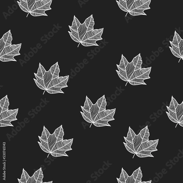 Fototapeta Abstract seamless floral pattern with maple leaves. Black and white. Vector illustration.