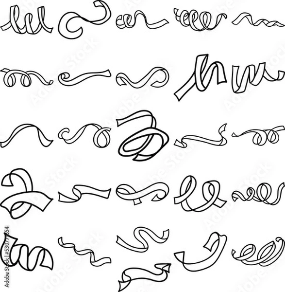 Obraz Confetti Hand Drawn Doodle Line Art Outline Set Containing confetti, streamers, party, pieces, papers, colored paper, new year, celebration