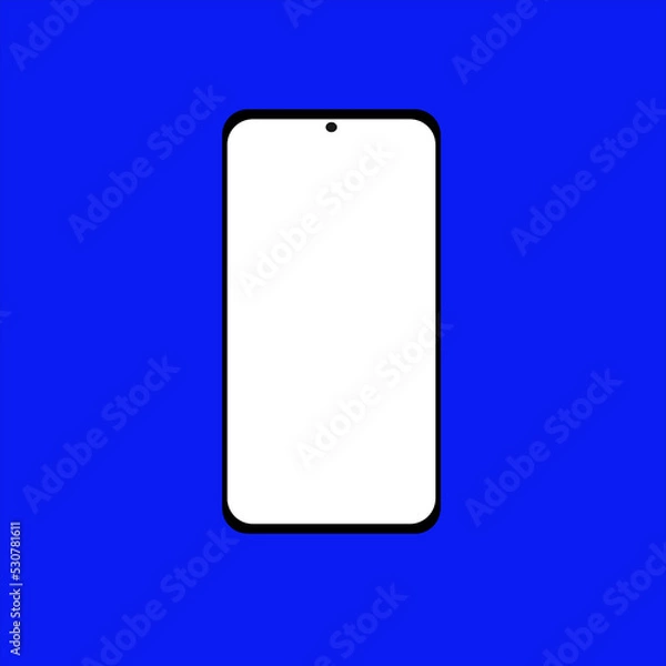 Obraz Modern black smartphone with round front camera and white empty screen on blue background. Vector illustration. Minimal concept