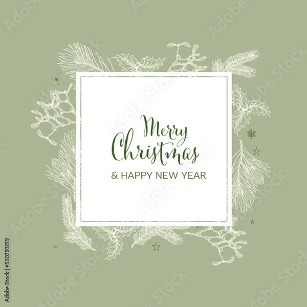 Fototapeta Vintage vector green Christmas card