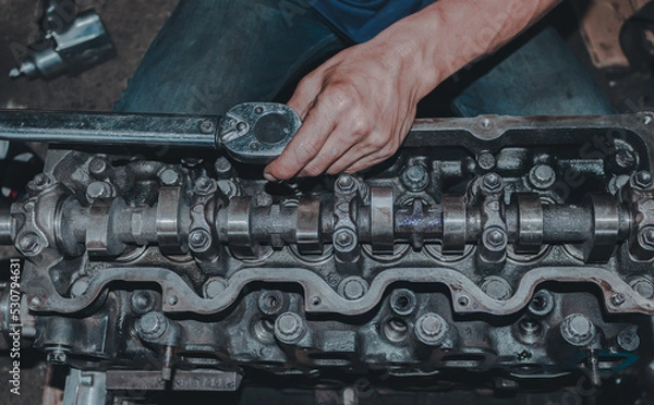 Obraz The mechanic is checking the engine.