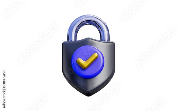 Fototapeta padlock with check mark sign on dark background 3d render concept for password safe protection