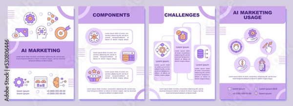 Obraz AI integration in marketing purple brochure template. Business. Leaflet design with linear icons. Editable 4 vector layouts for presentation, annual reports. Arial-Black, Myriad Pro-Regular fonts used