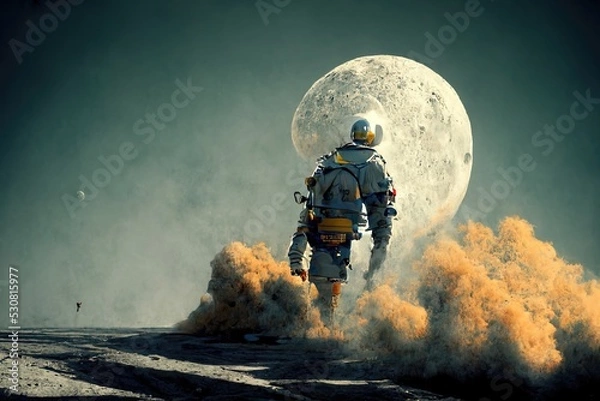Fototapeta Man going on the moon, 3d render