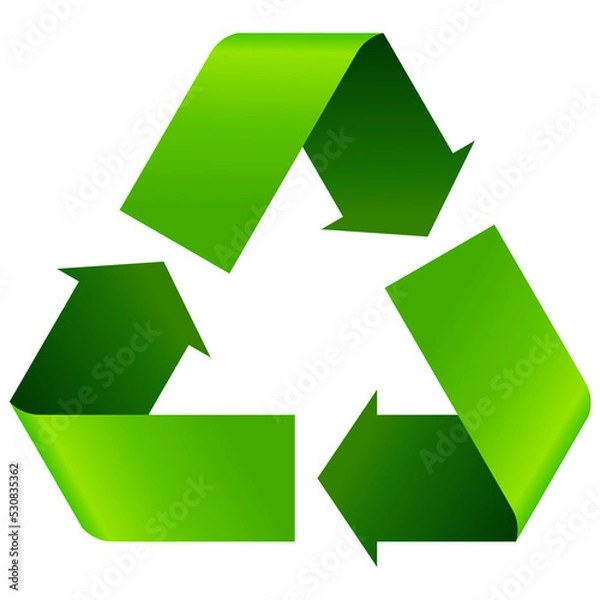 Fototapeta 3D symbol of recycling with three green arrows (isolated)