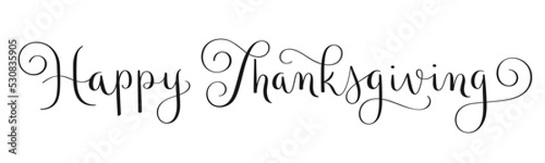 Fototapeta HAPPY THANKSGIVING black vector brush calligraphy banner with flourishes