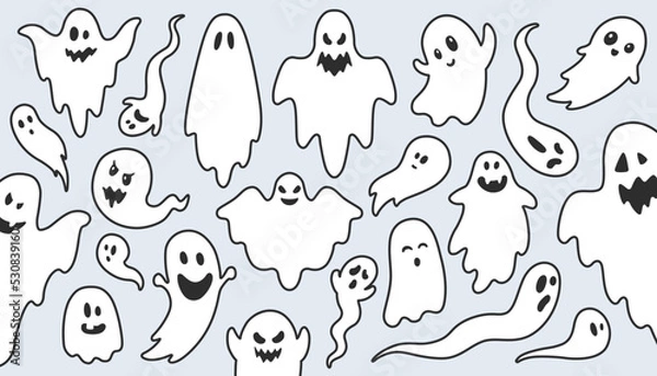 Obraz Retro Collection of Halloween ghosts. Spooky and funny white ghosts with different expressions