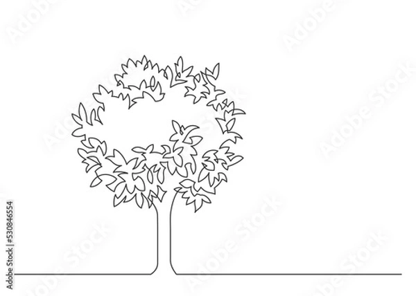Fototapeta Continuous line drawing of tree on white background. Beautyfull bush one line. Vector illustration