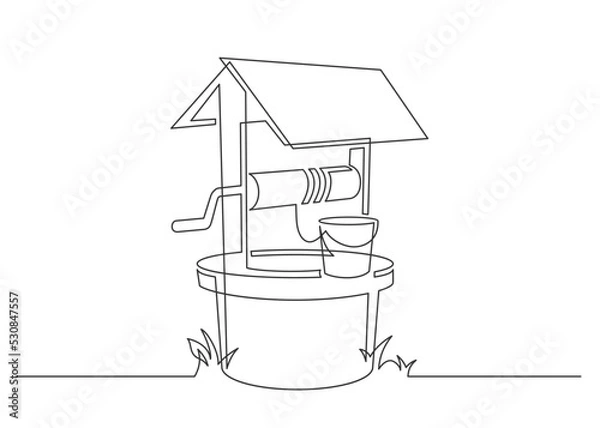 Fototapeta Continuous line drawing of a water well. Vector illustration