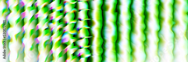 Fototapeta Vivid nature green white illustration vertical wavy striped shapes, psychedelic disco. Fresh wave. Vapor wave cyberpunk style. Retro futurism, web punk, rave DJ techno in reflection disco shape	
