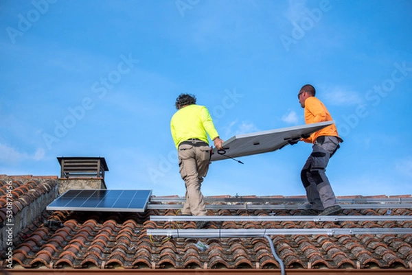 Fototapeta The installation of solar panels represents a very significant energy saving