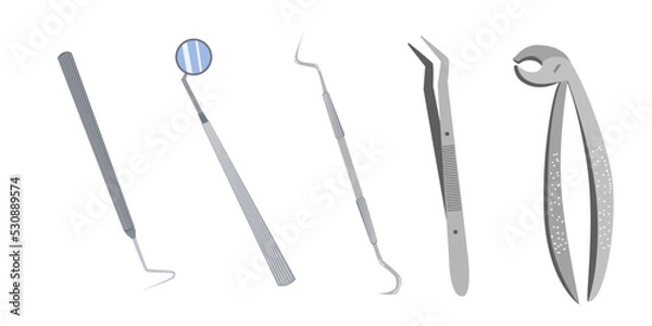 Fototapeta A set of dental instruments. Vector illustration in a flat style.