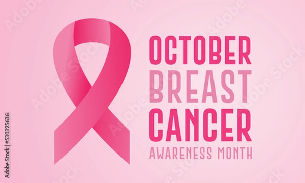 Fototapeta Breast cancer awareness month in october. Realistic pink ribbon symbol. Template for banner, card, background. Vector illustration.