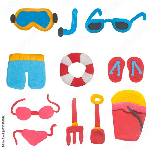 Obraz Set of object summer travel swimming  beach on white