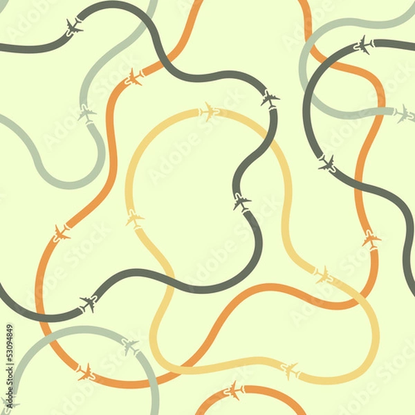 Obraz Seamless background pattern with airplane routes. Vector.